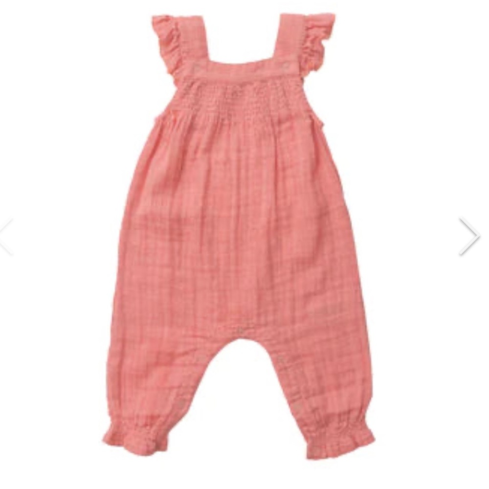 New Angel Dear Smocked Front Coverall - Summer Rose - 6/12m